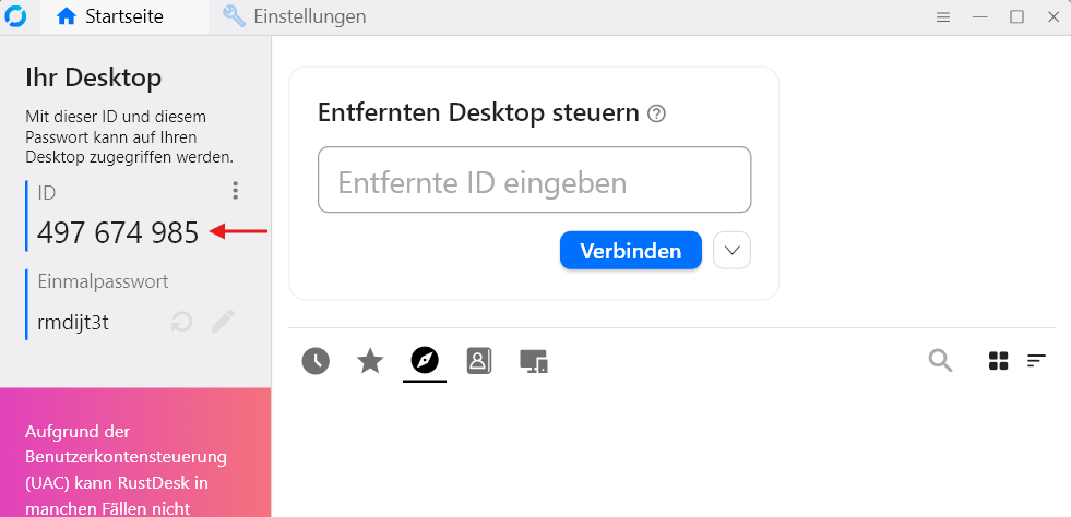 RustDesk Oberfläche